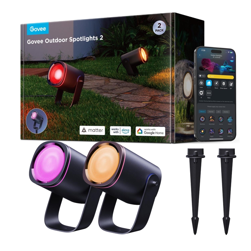 Govee - SET 2x LED RGBWW Dimmbarer Fluter LED/12W/230V IP67 2700-6500K Wi-Fi