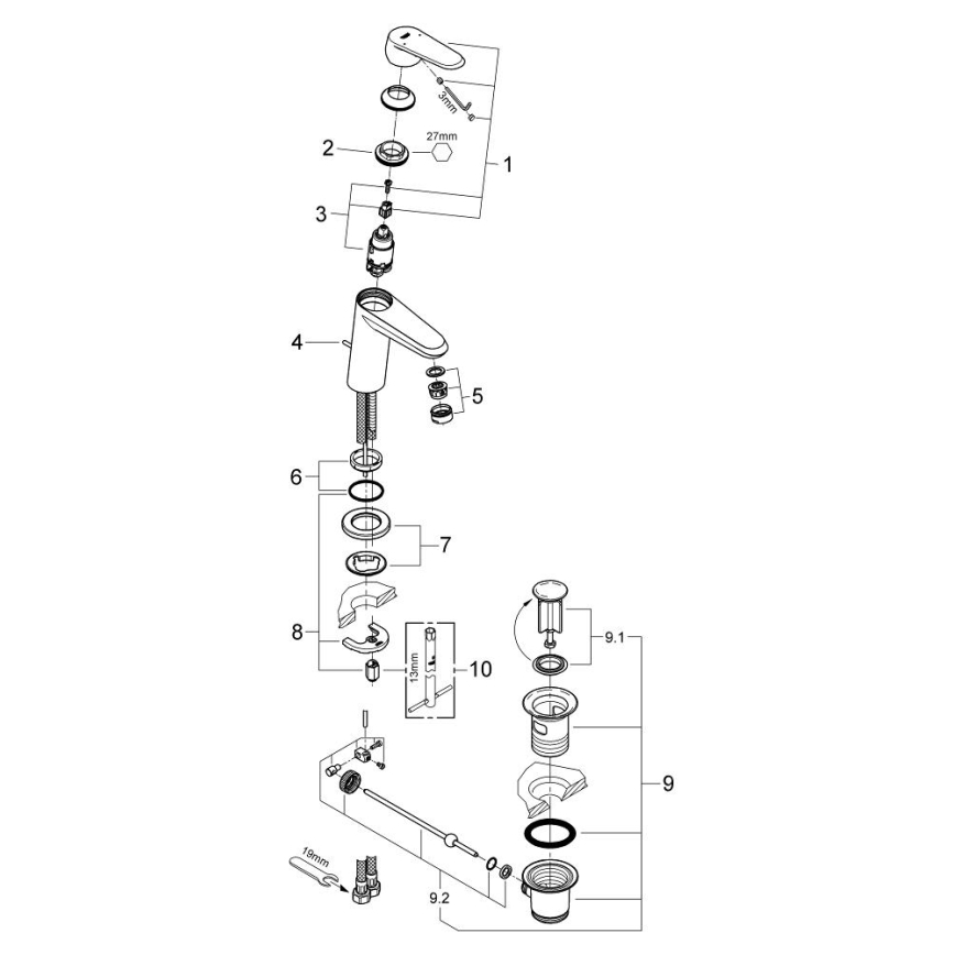 GROHE 23049002 - Waschtischarmatur EURODISC COSMOPOLITAN Größe S Chrom