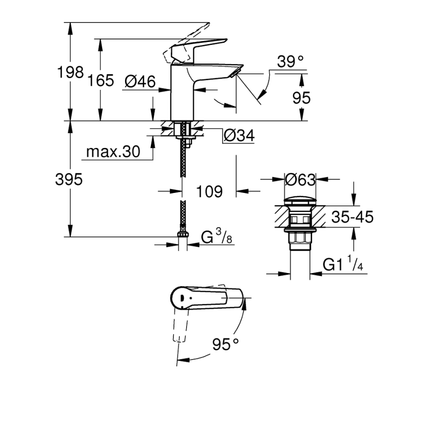 GROHE 235512432 - Waschbeckenarmatur START Größe S schwarz