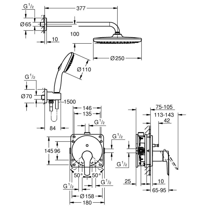 GROHE 25292000 - Unterputz-Duschsystem START VITALIO START 250 Chrom