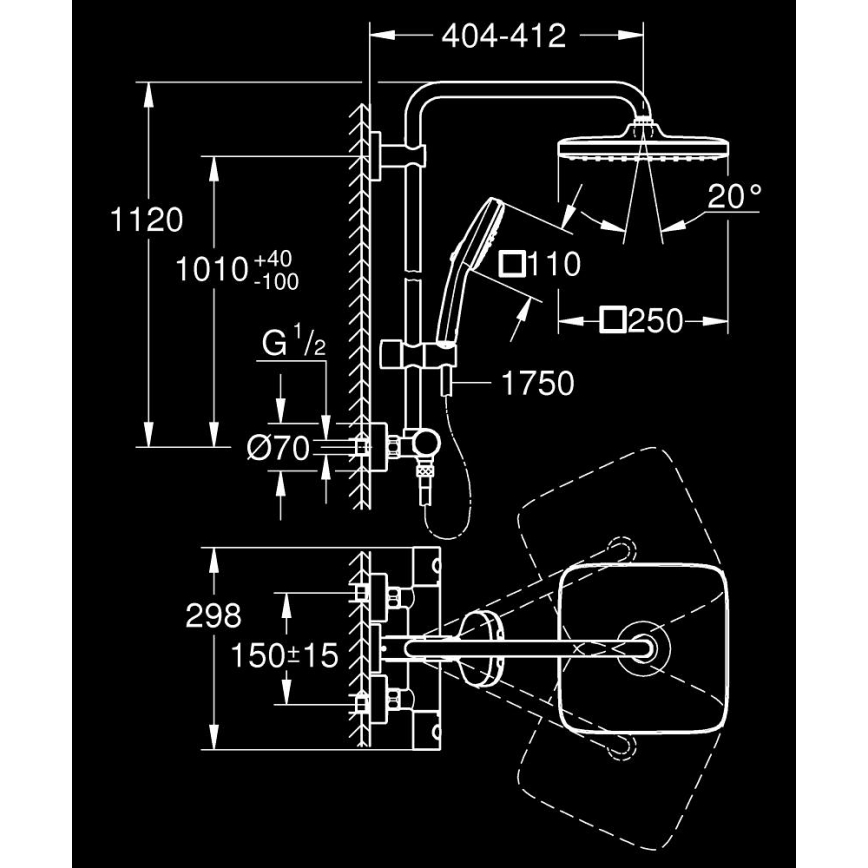 GROHE 26697001 - Duschsystem VITALIO COMFORT 250 250 × 250 mm glänzender Chrom
