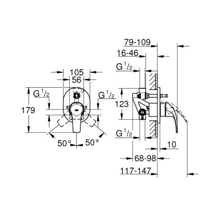 GROHE 29043000 - Wannenarmatur EUROCUBE, glänzender Chrom