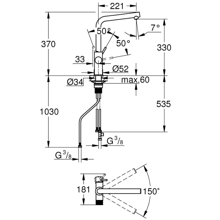 GROHE 30600000 - Spültischarmatur BLUE PURE L-Auslauf, glänzender Chrom