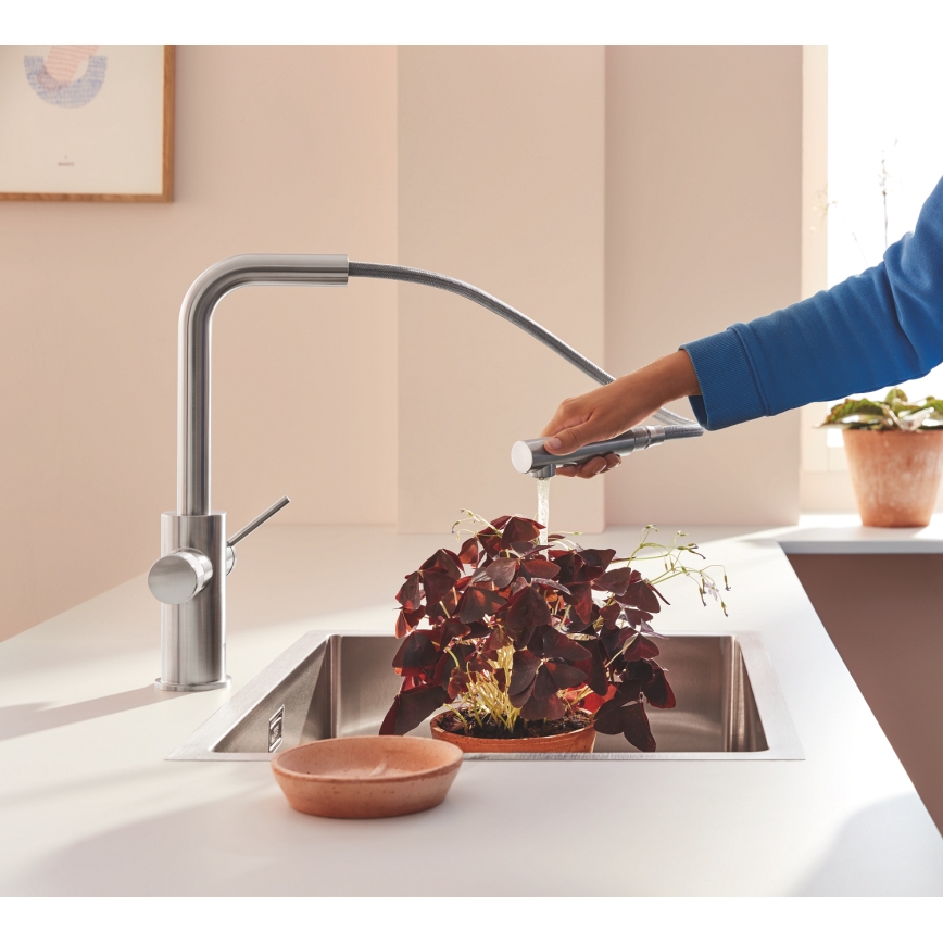 GROHE 30601DC0 - Küchenarmatur BLUE PURE mit ausziehbarem Auslauf, Edelstahl