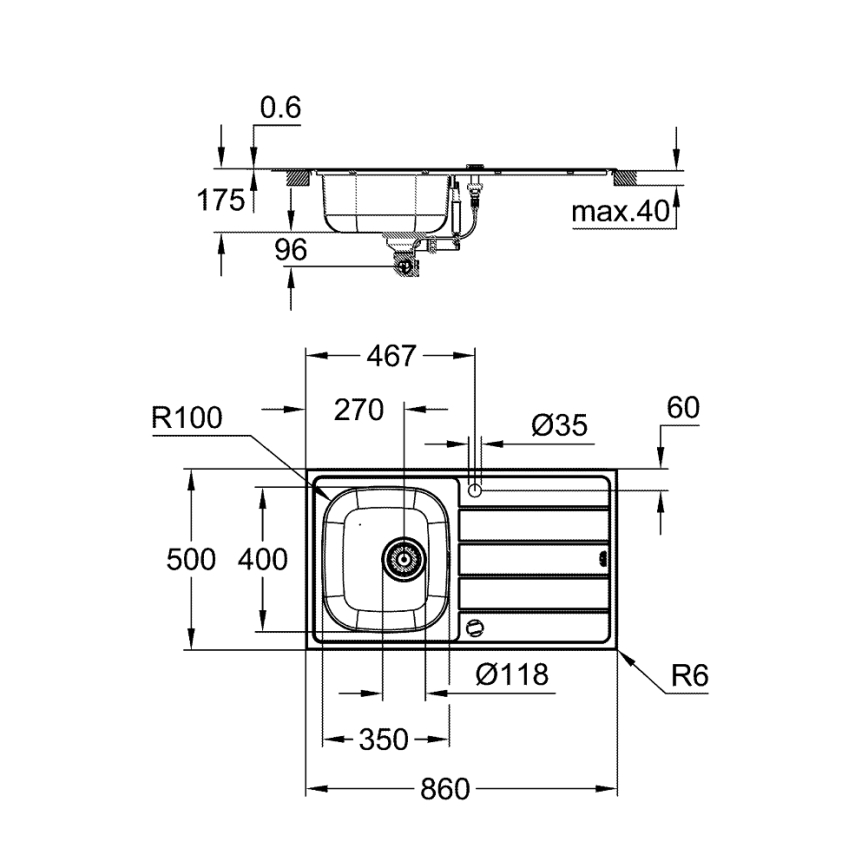 GROHE 31562SD1 - BAU Küchenspülen-Set mit Armatur, 860 x 500 mm, Edelstahl