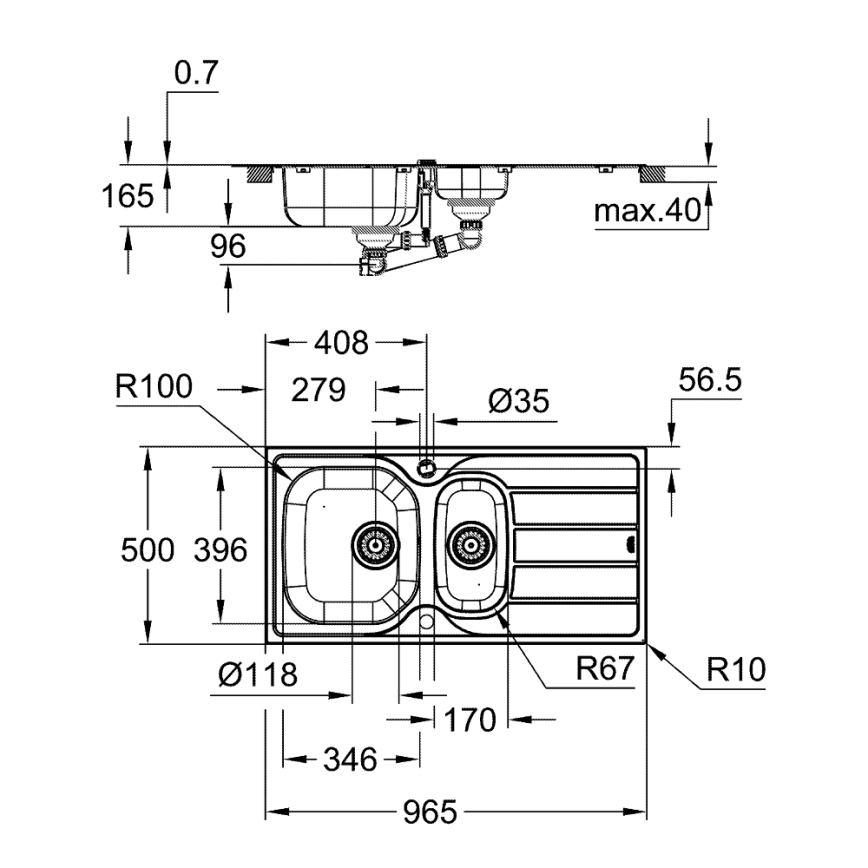 GROHE 31564SD1 - Spüle K200 965 × 500 mm Edelstahl