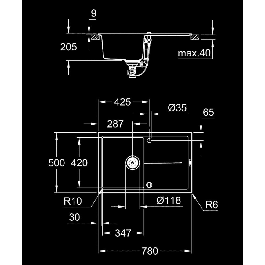 GROHE 31639AP0 - Küchenspüle K400 780 × 500 mm Stein/Schwarz