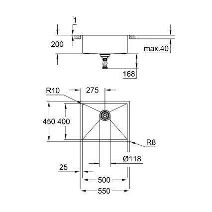 GROHE 31726SD0 - Küchenspüle K700 550 × 450 mm Edelstahl