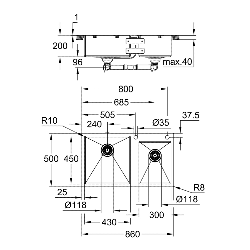 GROHE 31855SD0 - Küchenspüle K700 860 × 500 mm Edelstahl