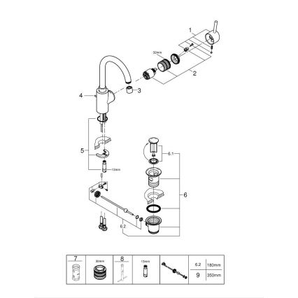 GROHE 32629002 - Waschtischarmatur CONCETTO, Größe L, Hochglanz-Chrom