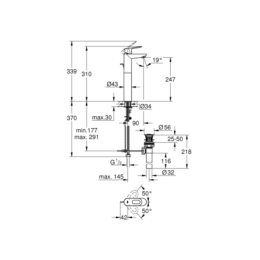 GROHE 32856000 - Waschtischarmatur BAULOOP 12” glänzender Chrom