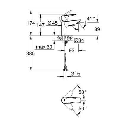 GROHE 32858001 - Waschtischarmatur BAUEDGE 147 mm, glänzender Chrom