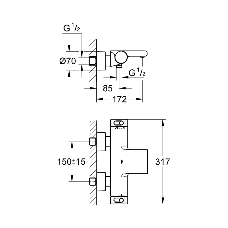 GROHE 34174001 - Thermostatische Wannenarmatur GROHTHERM 2000 172 mm glänzender Chrom