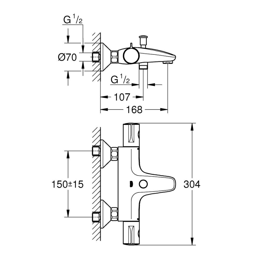 GROHE 34567000 - Thermostat-Wannenbatterie GROHTHERM 800 DN 15 Chrom glänzend