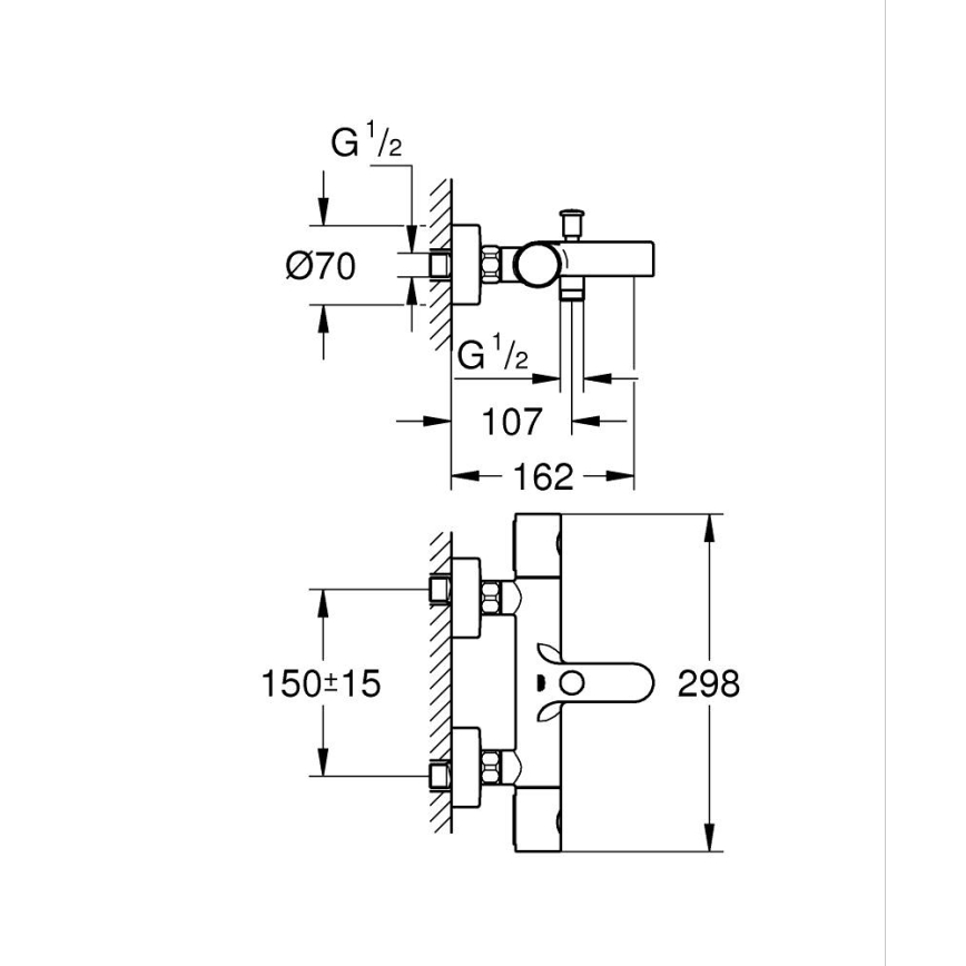 GROHE 34766000 - Thermostat-Badewannenarmatur GROHTHERM 800 COSMOPOLITAN DN 15 Chrom