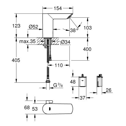 GROHE 36451000 - Elektronische Waschtischarmatur BAU COSMOPOLITAN E, glänzender Chrom