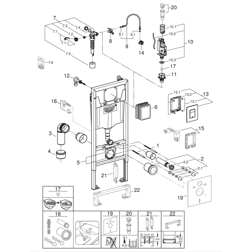 GROHE 39186000 - SOLIDO Vorwandelement-Set 1,13 m, weiß
