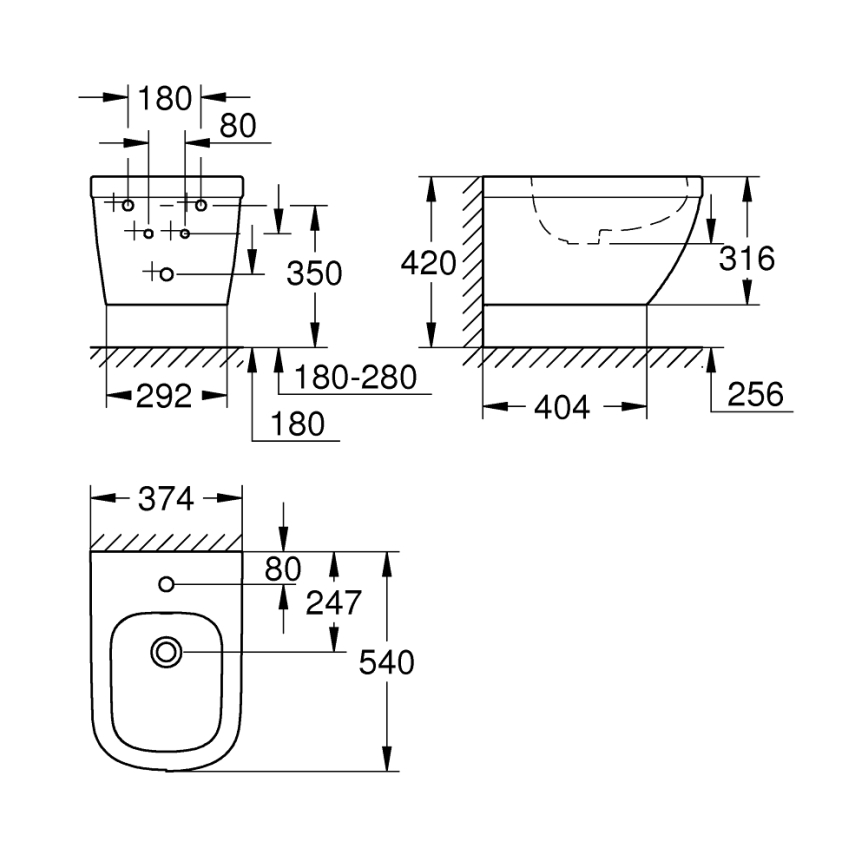 GROHE 39208000 - Wandhängendes Bidet EURO CERAMIC 540 × 375 mm Keramik/Weiß