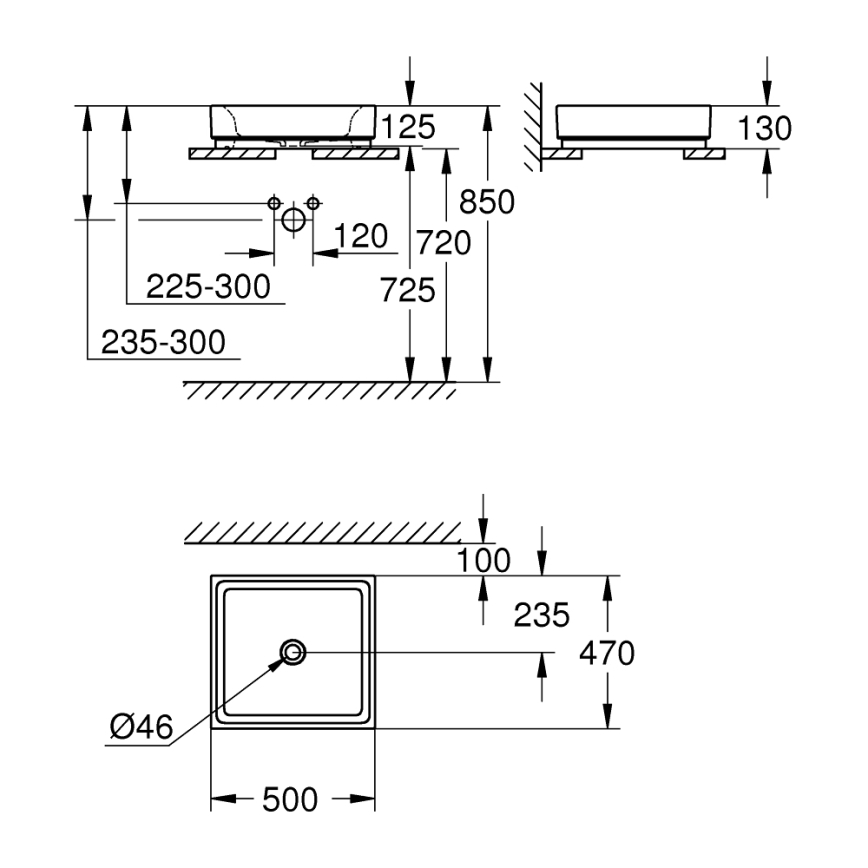 GROHE 3948100H - Waschbecken CUBE 500 × 470 mm Keramik/weiß