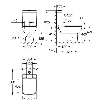GROHE 39951000 - WC-Kombi START EDGE 384 × 668 mm Keramik/weiß