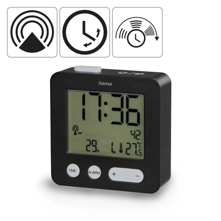 Hama – Wecker mit LCD-Anzeige und Thermometer 2xAAA schwarz