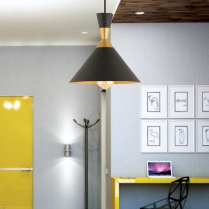 Hängeleuchte an Kabel MONZA 1xE27/40W/230V Ø 25 cm Schwarz/Gold