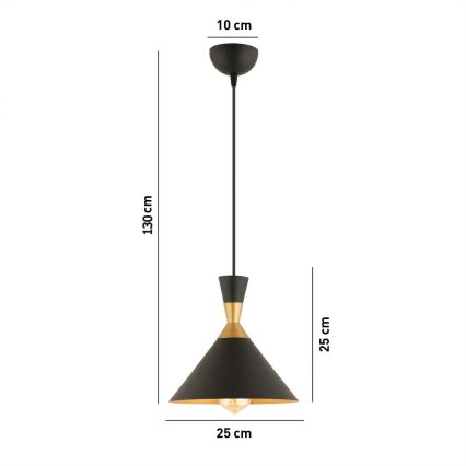 Hängeleuchte an Kabel MONZA 1xE27/40W/230V Ø 25 cm Schwarz/Gold