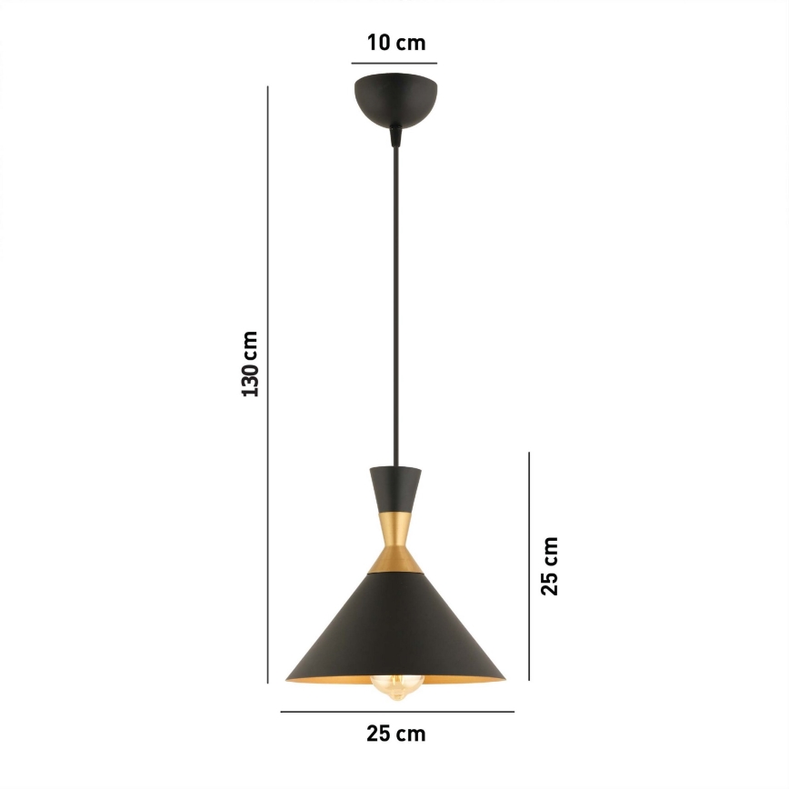 Hängeleuchte an Kabel MONZA 1xE27/40W/230V Ø 25 cm Schwarz/Gold