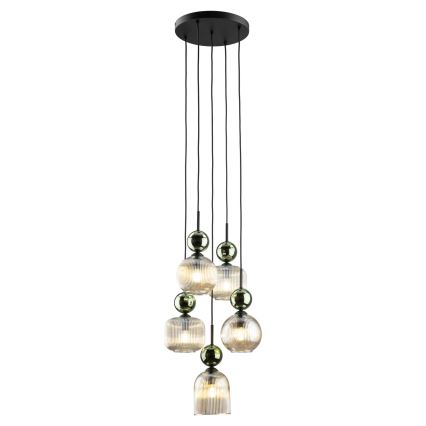 Hängeleuchte an Kabel SOPHIA 5xE14/10W/230V schwarz/grün/rauchbeige