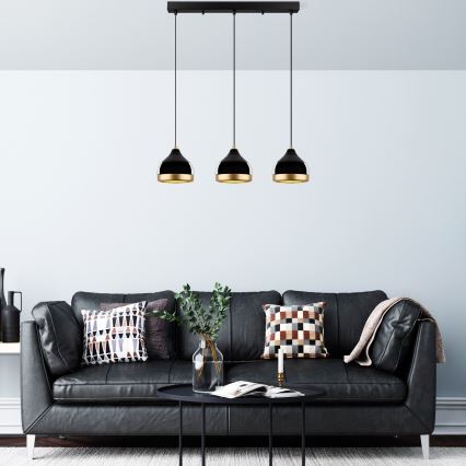 Hängeleuchte an Kabel YILDO 3xE27/40W/230V schwarz/gold