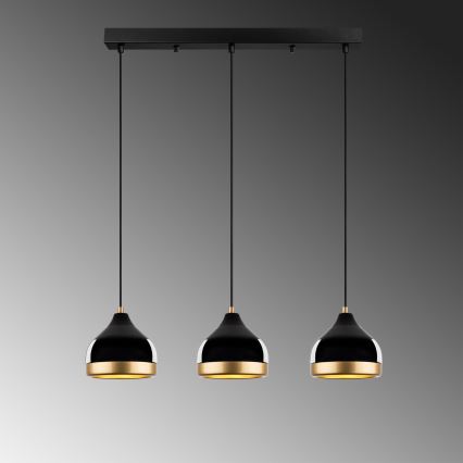 Hängeleuchte an Kabel YILDO 3xE27/40W/230V schwarz/gold