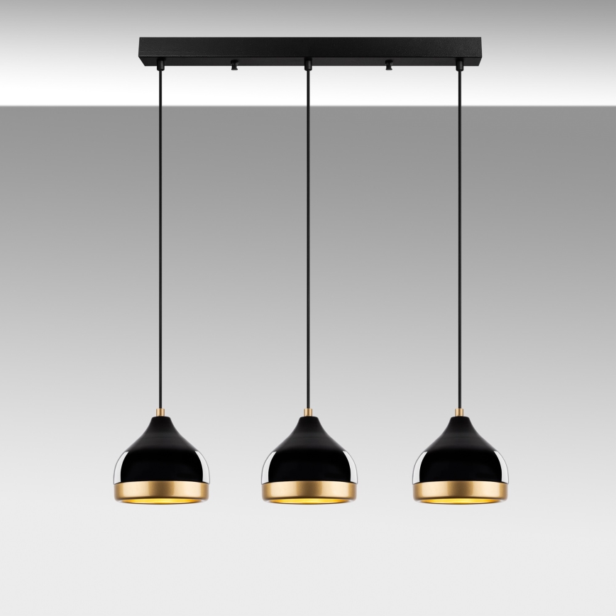 Hängeleuchte an Kabel YILDO 3xE27/40W/230V schwarz/gold