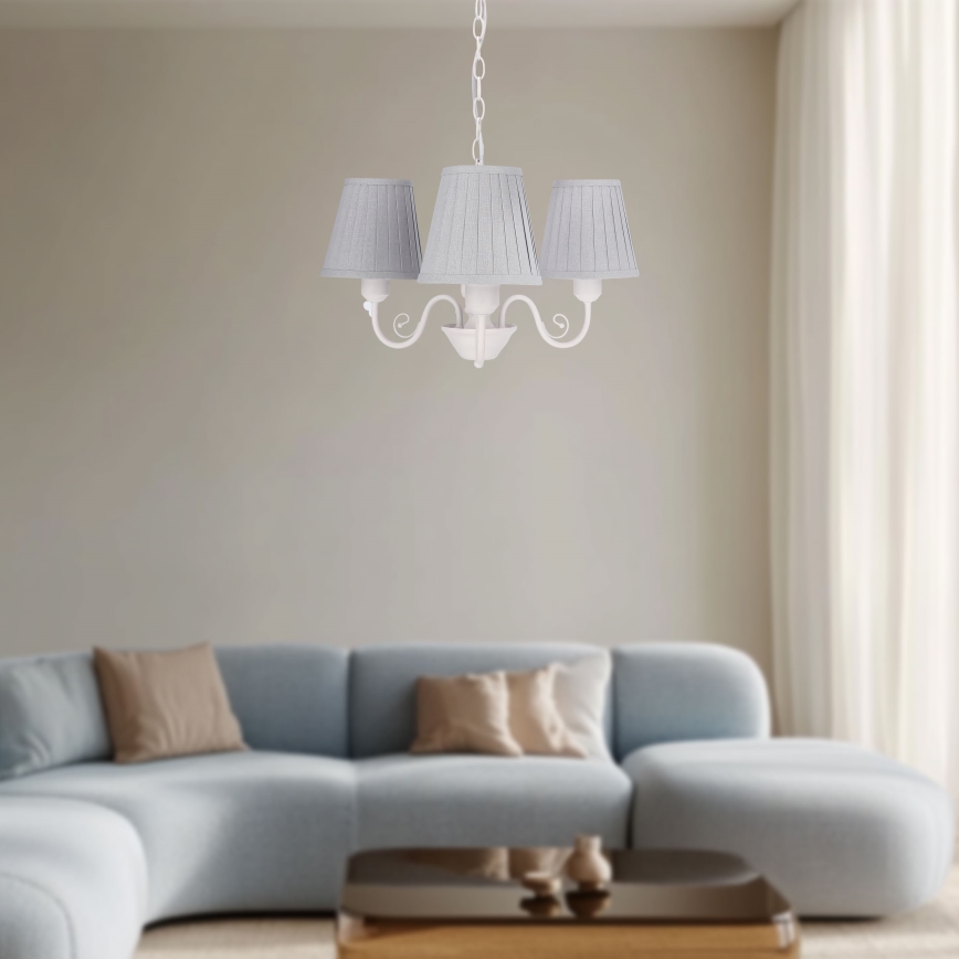 Hängeleuchte an Kette FIREZ 3xE27/40W/230V weiß/grau