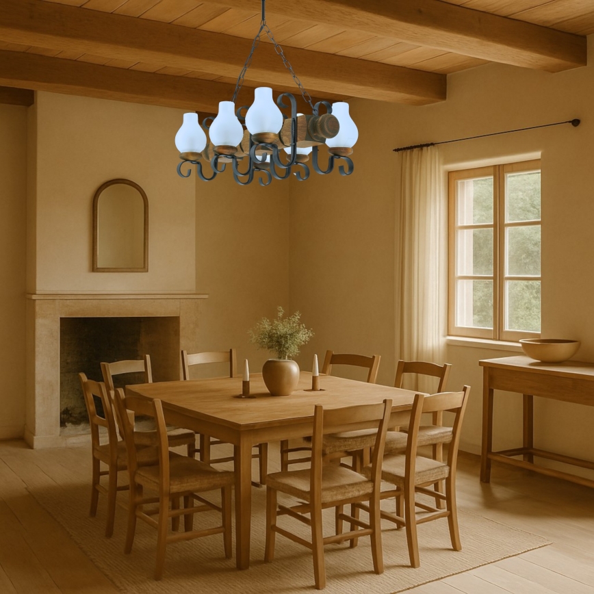 Hängeleuchte an Kette RUSTIC 6xE14/40W/230V Buche