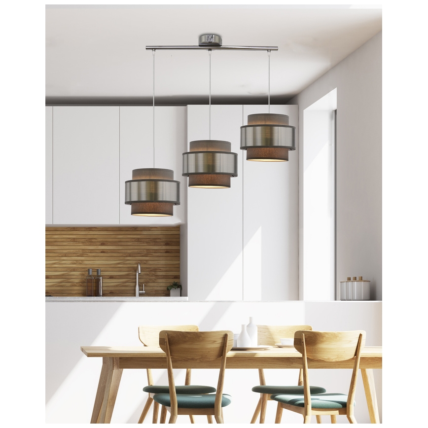 Hängeleuchte an Schnur HARE 3xE27/60W/230V grau/mattes Chrom
