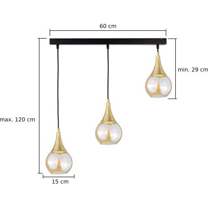 Hängeleuchte an Schnur LACRIMA HONEY 3xE27/60W/230V