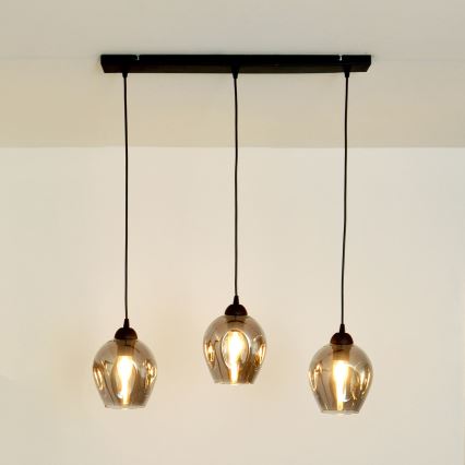 Hängeleuchte an Schnur LILI 3xE27/15W/230V schwarz/grau