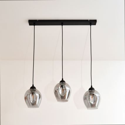 Hängeleuchte an Schnur LILI 3xE27/15W/230V schwarz/grau