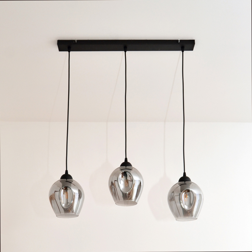 Hängeleuchte an Schnur LILI 3xE27/15W/230V schwarz/grau
