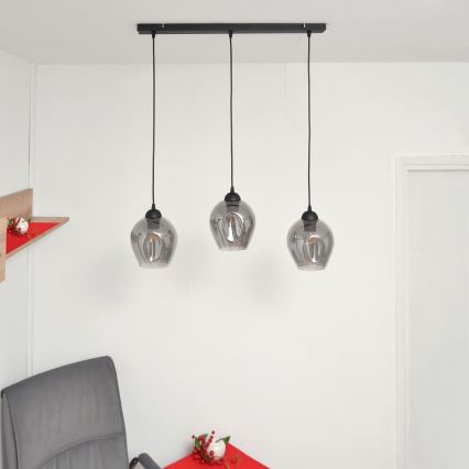 Hängeleuchte an Schnur LILI 3xE27/15W/230V schwarz/grau