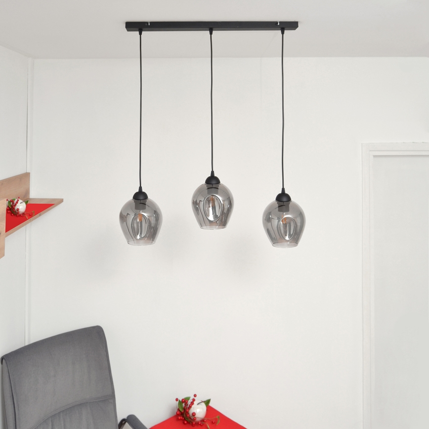 Hängeleuchte an Schnur LILI 3xE27/15W/230V schwarz/grau