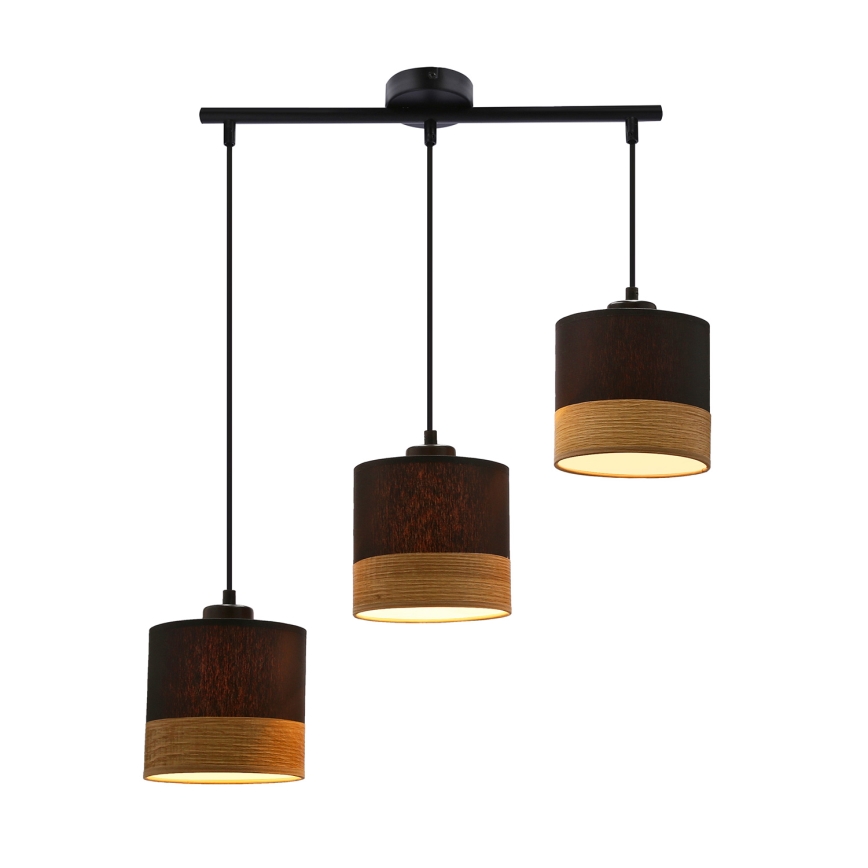 Hängeleuchte an Schnur PORTO 3xE27/60W/230V schwarz/braun