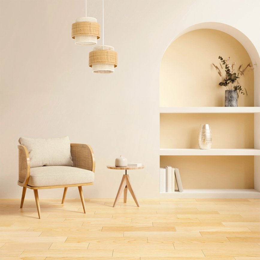 Hängeleuchte an Textilkabel BOHO 2xE27/60W/230V Jute/cremefarben