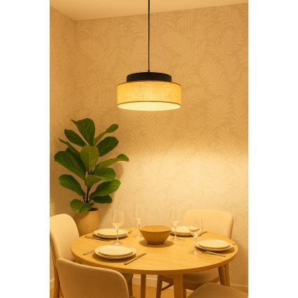 Hängeleuchte BOHO 1xE27/60W/230V d 40 cm schwarz/beige