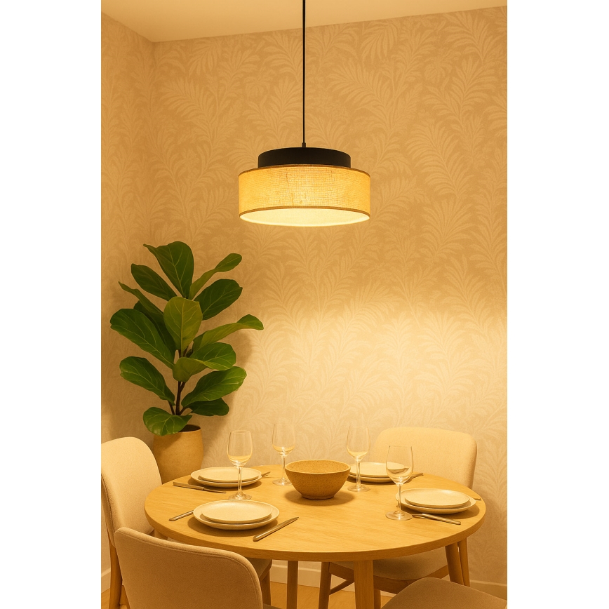 Hängeleuchte BOHO 1xE27/60W/230V d 40 cm schwarz/beige