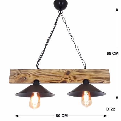 Hängeleuchte mit Kabel HEPSI 2xE27/40W/230V Fichte/Nussbaum