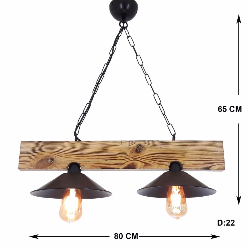 Hängeleuchte mit Kabel HEPSI 2xE27/40W/230V Fichte/Nussbaum
