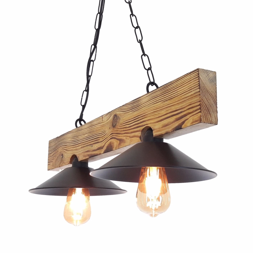 Hängeleuchte mit Kabel HEPSI 2xE27/40W/230V Fichte/Nussbaum