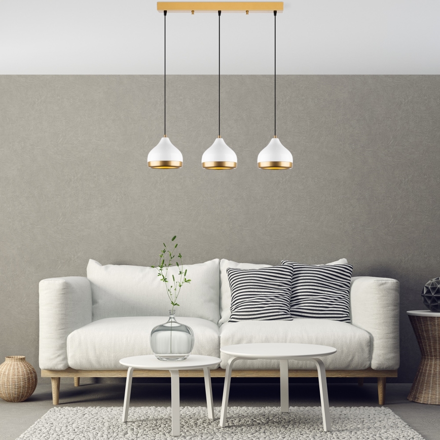 Hängeleuchte mit Kabelaufhängung YILDO 3xE27/40W/230V weiß/gold