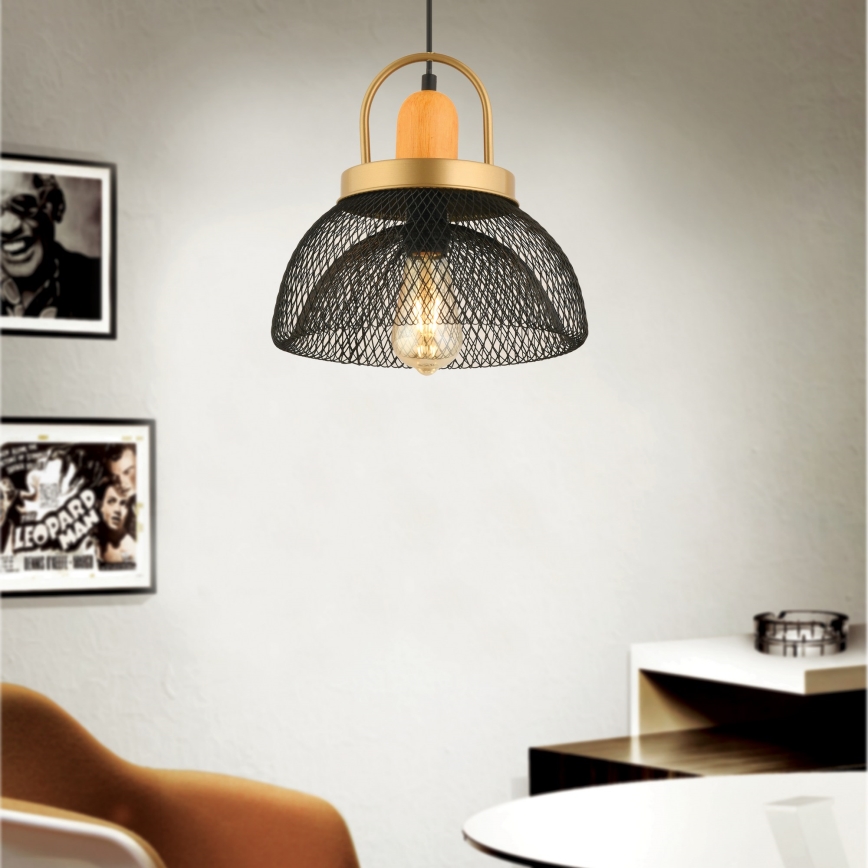 Hängeleuchte MONZA mit Seilabhängung – 1xE27/40W/230V, Ø 29 cm, schwarz/gold